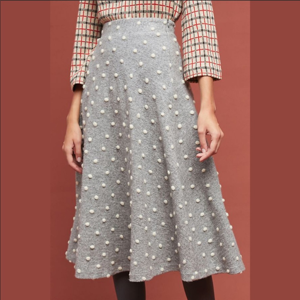 Anthropologie Flurry Gray Pom-Pom Midi Skirt